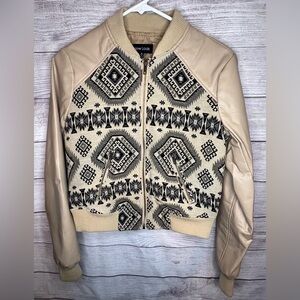 New Look Tan Aztec Print Varsity Jacket Size Medium